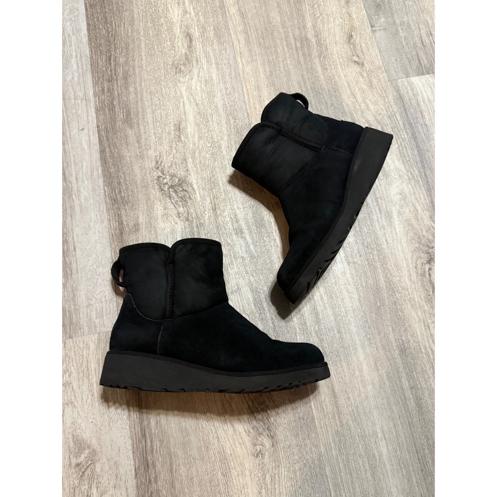 UGG Cory II Black Suede‎ Sheepskin Lined Ankle Wedge Boots 1012497 Womens 7